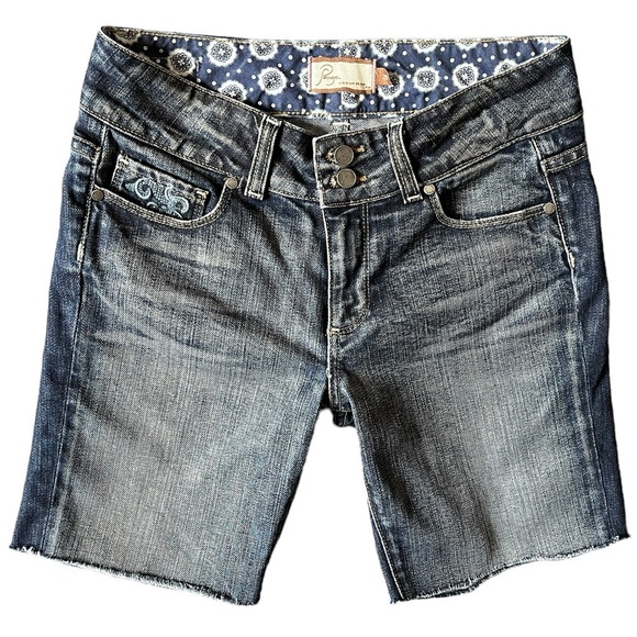 Paige Women's Hidden Hills Raw Hem High Rise Denim Jean Shorts Size 28 - Picture 1 of 13